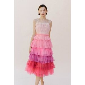 Storia Pink Ombre Tulle Midi Dress M